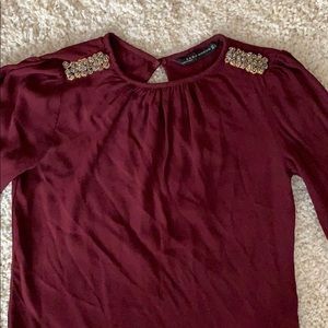 Zara XS burgundy blouse w/ embellished shoulders